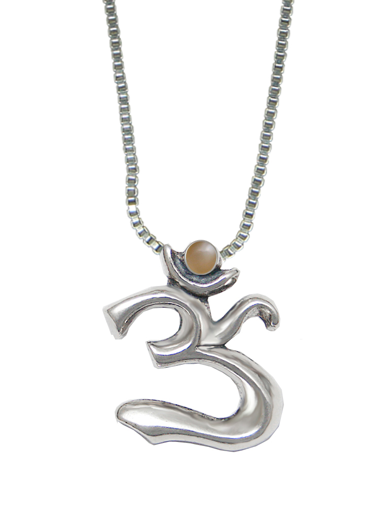 Sterling Silver Elegant Ohm Symbol Pendant With Peach Moonstone